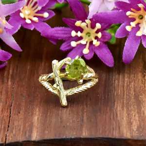 Elegant Handmade Raw <b>Peridot</b> Gemstone Ring 18k Gold Plated Over 925 Sterling Silver Tree Bark Fine RIng <b>Jewelry</b> For Women - Product Image 5