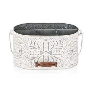 Porte-ustensiles vintage en métal galvanisé à 3 compartiments, organiseur de couverts avec poignée en corde pour la décoration de la cuisine et de la table à manger - Product Image 4