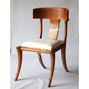 Luxury Handcrafted Solid Wood Dining Chair Elegant Curved <b>Backrest</b> Cream Leather Upholstered Seat - Product Image 6