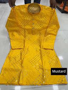 Kurta de Seda Banglori con Trabajo de Espejos para Hombre, con Pijama, de la Mejor Calidad, para Bodas y Fiestas Casuales - Product Image 3