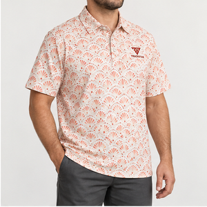 Trackstar Men's <b>Cream</b> Coral Fan Print Polo <b>Shirt</b> Short Sleeve Button Collar Casual Golf <b>Shirt</b> Custom Logo - Product Image 4