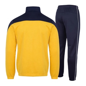 Custom Yellow <b>Navy</b> Blue Men Tracksuit Two Piece Zip Up Colorblock Athletic Stand Collar <b>Fleece</b> Sweatsuit Activewear Track Suit - Product Image 2