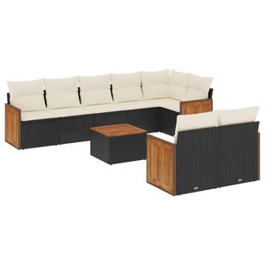 Ensemble de canapés de jardin noir et crème avec coussins en mousse haute densité en rotin PE résistant aux UV, mobilier d'extérieur au design contemporain - Product Image 4