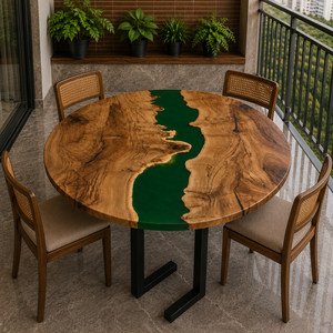 Round Green <b>Epoxy</b> Resin <b>Coffee</b> <b>Table</b> Handmade Eco-Friendly Tabletop Custom for Wedding Graduation Diwali - Product Image 3