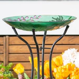 Bain d'oiseaux en métal peint à la main avec support pliable en métal, décoratif pour jardin extérieur, piédestal pour cour et patio, décoration de jardin. - Product Image 3