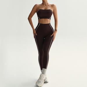 Conjunto Deportivo de 2 Piezas para Mujer: Leggings de Yoga Transpirables sin Costuras y Sujetador Deportivo sin Tirantes, Cintura Alta, Ropa Deportiva con Logotipo Frontal - Product Image 1