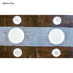 Handmade Custom Cotton Table <b>Runner</b> India Wholesale Christmas Table <b>Runner</b> with Blue Diamond Pattern Woven Table Mat - Product Image 4