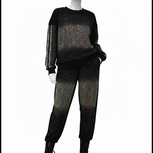 Luxury Rhinestone Tracksuit Set <b>Men</b> Black Sparkle Sweatshirt Jogger Suit Diamond <b>Studded</b> Streetwear Outfit - Product Image 4