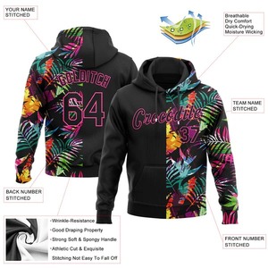Sweat-shirt à capuche personnalisé noir et rose avec motif feuilles de palmier tropicales, idéal pour le sport et la mode estivale à la plage - Product Image 2