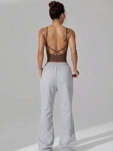 Women's Ribbed Seamless Gym Crop Top | <b>Thin</b> Criss Cross <b>Strap</b> Sports <b>Bra</b> | Sweat Wicking Longline Padded Fitness Brassiere - Product Image 6