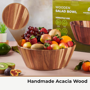 Bol à fruits en bois d'acacia massif pour table à manger comptoir de cuisine décoratif en bois, décor à la maison moderne plateau de centre de table - Product Image 2