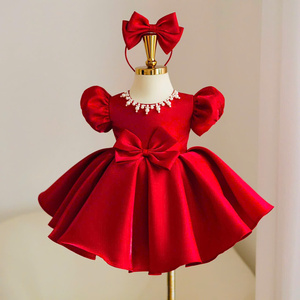 Vestido de Princesa de Satén de Lujo 48 Nhung Nguyen para Niñas, Vestido de Fiesta con Mangas Abullonadas y Lazo con Cuello de Cuentas OEM - Product Image 6