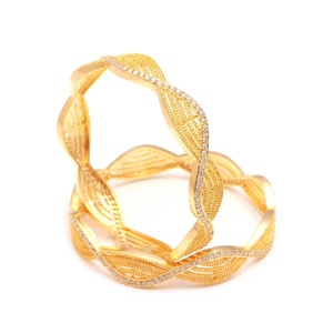 Brazalete de Latón Chapado en Oro de 22K con Circonitas, Brazalete de Diamantes Americanos, Joyería Tradicional para Novia, Brazalete Kada, Regalo para Ella - Product Image 1