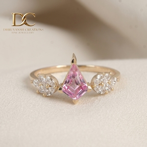 Bague élégante pour femme en or massif 14 carats, style ethnique, avec diamant de laboratoire certifié IGI et saphir Padparadscha - Product Image 2