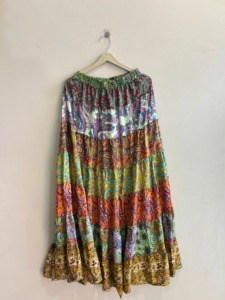 Jupe longue d'été pour femme, style bohème, imprimé cachemire, à volants, taille élastique, en mousseline, coupe trapèze - Product Image 2