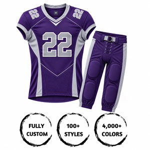 Ensemble d'uniformes de football américain, col en V, manches courtes, tissu respirant, pantalon ajusté, jersey sublimé en polyester pour adultes - Product Image 1