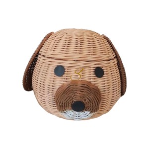 Cesta de Almacenamiento de Mimbre Tejida a Mano con Forma de Cara de Cachorro, Maceta Única con Forma de Animal, Organizador de Escritorio para Dormitorio Infantil - Product Image 1