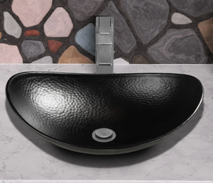 Vente en gros usine : Lavabo vasque ovale moderne en métal noir mat martelé à la main pour comptoir de salle de bain, idéal pour la décoration de vanités d'hôtel - Product Image 1