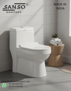 Inodoro de una pieza Sanso con taza alargada, sifón en S, doble descarga, montaje en suelo, diseño contemporáneo, porcelana vitrificada para baño - Product Image 2