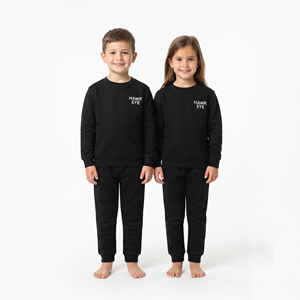 Conjunto Deportivo Moderno de Alta Calidad para Niños, Sudadera de Cuello Redondo Lisa de Color Negro Sólido, Pantalones Deportivos de Algodón - Product Image 5