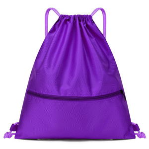 Basketball Gym Sports Fitness Pack Simple <b>Drawstring</b> Pouch <b>Backpack</b> Dual Straps Unisex Oxford Fabric Zippered Bag - Product Image 2