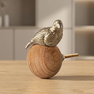 Resin & Wood Cabinet <b>Knob</b> with <b>Silver</b> Bird Topper Modern Round Design for Kitchen Bedroom & Living Room <b>Drawers</b> - Product Image 1