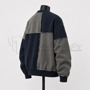 Sudadera Oversize de Cuello Redondo para Hombre, Estilo Patchwork, Felpa Francesa, Casual, Streetwear, Otoño, Tejido de Algodón - Product Image 4
