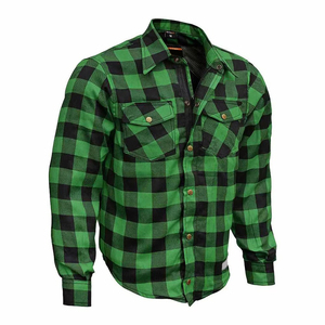 Chemise en flanelle doublée de Kevlar vert et noir avec chemise de motard renforcée en aramide et chemise de protection homologuée CE pour homme - Product Image 2
