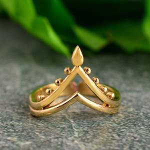 Dernier design de bague Chevron, bijoux bohèmes en laiton pour femmes, plaqué or 18 carats, motif géométrique tribal perlé, pour la vente en gros/OEM/ODM - Product Image 3
