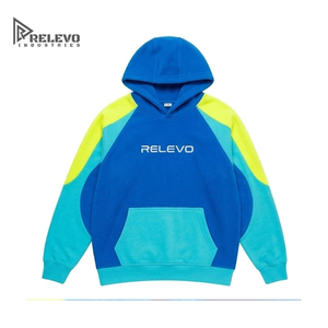 เสื้อฮู้ดผู้ชายแบบกำหนดเอง สีบล็อกตัดกัน ผ้าฟลีซหนานุ่ม โลโก้ 3 มิติ สีน้ำเงินสดใส แบบสวมหัว - Product Image 1