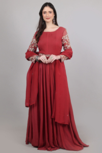 Elegante Vestido de Mujer de 1 Pieza con Dupatta Color Marrón con Cuentas, Lentejuelas y Perlas - Product Image 2