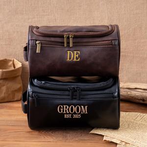 Bolsa de Aseo de Cuero Genuino Vintage al por Mayor para Hombre, Neceser de Viaje, Kit de Cosméticos de Cuero Personalizado LNTB-0002 - Product Image 2
