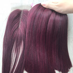 Cheveux humains vierges vietnamiens de qualité supérieure, lisses et droits, couleur Bourgogne, avec fermeture, super double trame, livraison rapide - Product Image 1