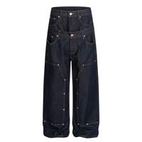 Jeans en denim à jambe large personnalisés, motif uni brodé, coupe confortable pour hommes, importateurs de vêtements - Production sous marque privée
