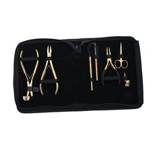 Kit d'outils pour extensions capillaires : Pince à sertir les micro-perles, Pince de pose pour extensions à clipser, Pince à boucles, Pince à sertir les perles plates, Ciseaux, Outil à anneaux de séparation - Product Image 1