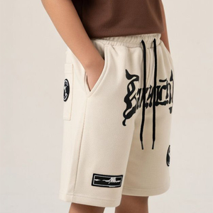 Shorts décontractés d'été pour hommes 100 % coton, taille mi-haute, fermeture à cordon, séchage rapide, respirant, couleur unie, design logo personnalisé, haute qualité - Product Image 2
