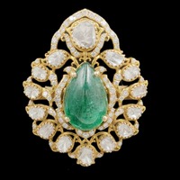 Bague en diamant 14 carats avec pierre d'émeraude en forme de poire, pierre Polki, double bague, bijoux tendance de qualité supérieure pour femmes