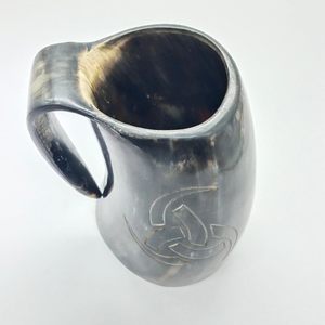 Natural Buffalo Horn Mug Handmade Drinking Horn <b>Cup</b> with Wooden Stand for Gift, Home Decor & Collectors - Product Image 5