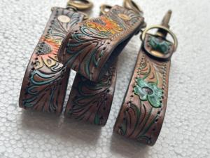 Handmade Classic Eco-Friendly Hand <b>Tool</b> Embossed Leather Keychain with Floral Carved Design Genuine Leather Antique Brass <b>Hook</b> - Product Image 5