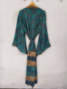 Bridel Silk Saree Patchwork <b>Kimono</b> <b>Robe</b> Bikini Cover Up Night Wear <b>Long</b> <b>Robe</b>, Handmade Indian Vintage Recycled Silk Sari <b>Kimono</b>, - Product Image 6