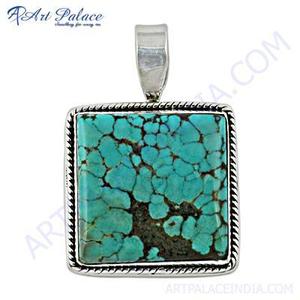 Pendentif et breloque en argent fin avec pierre précieuse turquoise traditionnelle - Product Image 1
