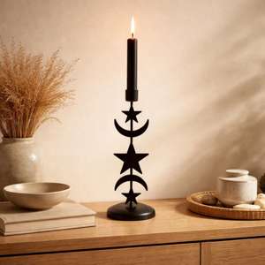 Portavelas de metal negro con forma de estrella y luna, perfecto para decoración festiva y de temporada del hogar, venta al por mayor desde India. - Product Image 6