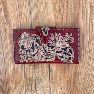 Nouveau véritable cuir repoussé à la main embrayages à deux volets femmes portefeuilles conçus vente chaude en cuir repoussé Unique élégant portefeuilles - Product Image 2