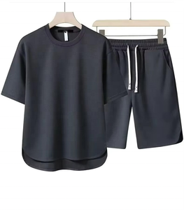 Men's Plus Size Cotton Linen T Shirt Shorts <b>Set</b> Hot Sale Loose Solid Short Sleeve Two Piece Suit for Summer - Product Image 2