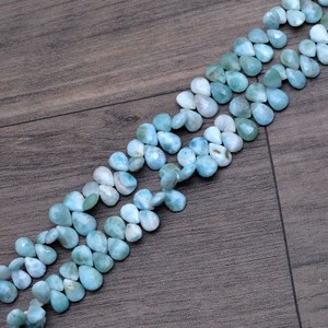 Perles de Larimar facettées en forme de poire, 6x9mm-7x10mm, pierres précieuses semi-précieuses naturelles, en vrac, pour la fabrication de bijoux. - Product Image 3