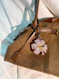 Handmade Beaded Lily <b>Keychain</b> – Resin-Coated Glass Bead Bag Charm - Product Image 5