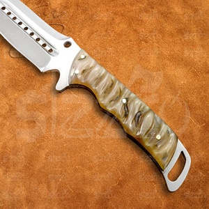 Cuchillo de Caza y Camping Hecho a Mano con Hoja Drop Point, Mango de Cuerno de Jabalí, Acero D2, Cuchillo EDC Utilitario OEM con Funda de Cuero, El Mejor Regalo - Product Image 3
