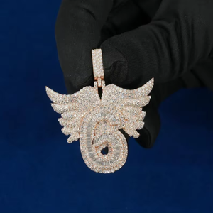 Colgante de Alas de Ángel Número 6 con Incrustaciones de Diamantes, Chapado en Rodio, Joyería de Moda Hip Hop para Hombre - Product Image 2