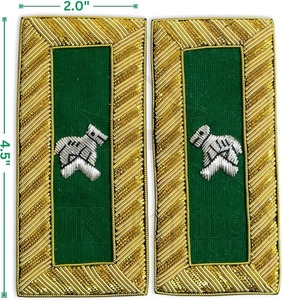Masonic Knight Templar Generalissimo Shoulder Boards Gold Bullion <b>Wire</b> – Hand Embroidered (Green, 4.5” x 2.0”) - Product Image 2