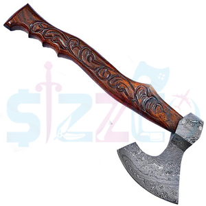 Custom Full Tang Damascus Steel Hunting Camping Bearded <b>Axe</b> Wood <b>Handle</b> Tomahawk Real Hatchet with Leather Sheath, Ideal Gift - Product Image 6